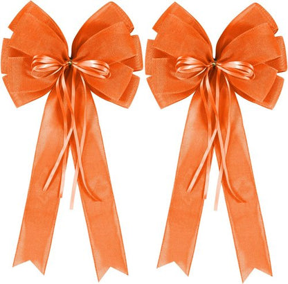 Hongsome Fall Bows for Wreaths - Decorative Orange Burlap & Glitter String | 2 PCS for Autumn Decor