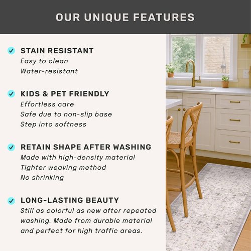 Hazo Haus Boho Light Grey Living Room Rug 10x12 - Modern Vintage Eclectic Floral Pastel Neutral Taupe, Washable Low Pile Non-Slip Extra Large Area Rugs for Dining Under Table Bedroom Lounge