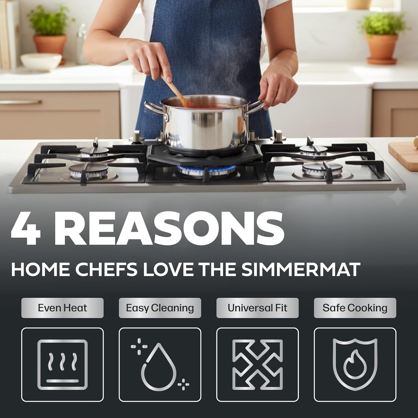 SimmerMat Heat Diffuser | Flame Diffuser for Electric & Gas Stoves - Dishwasher Safe Steel Plate - 1 Pack