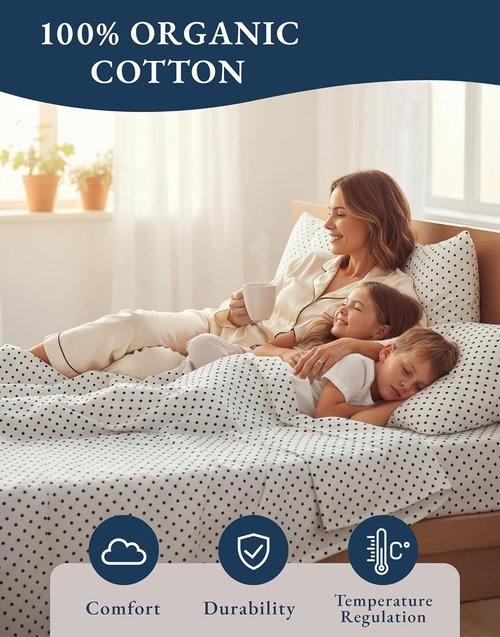 LANE LINEN California King Sheets Set - 100% Organic Cotton, Naturally Cooling, Deep Pocket, Polka Dot Design