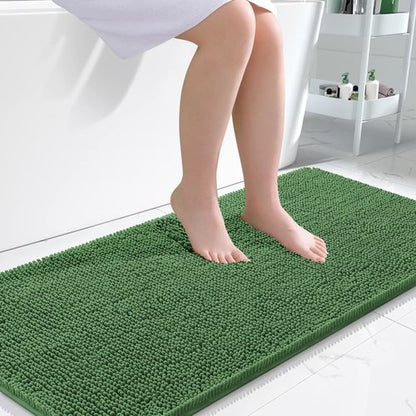 OLANLY Bathroom Rugs 50x30, Extra Soft Absorbent Chenille Bath Rugs, Rubber Backing Quick Dry, Machine Washable Bath Mats for Bathroom Floor, Tub and Shower, Home Decor Accessories, Olive Green