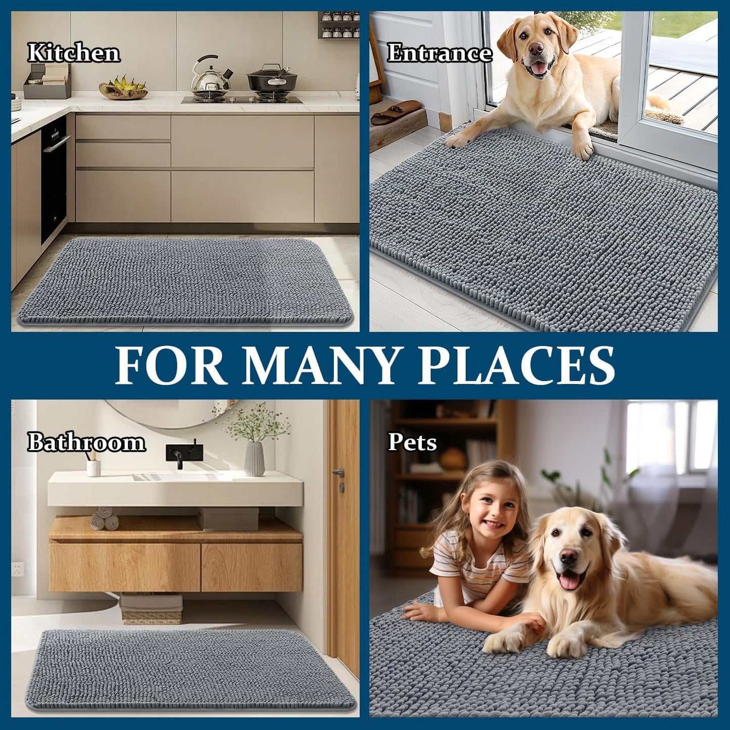 OLANLY Dog Door Mat Set - 3-Piece Bundle with 30x20 Size in Grey for Easy Cleaning & Durability