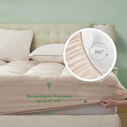 BEDLORE Twin XL Mattress Topper - Soft Viscose Bamboo Pillow Top with Deep Pockets for 6-15" Mattresses | Beige