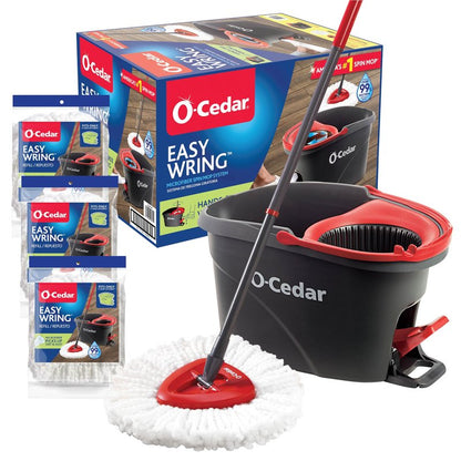 O-Cedar Easywring Microfiber Spin Mop & Bucket Floor Cleaning System + 3 Extra Refills (4 Refills Included)