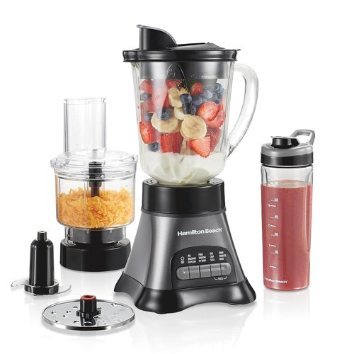 Hamilton Beach Blender & Food Processor Combo - 700W Power, 40oz Glass Jar, Gray & Black