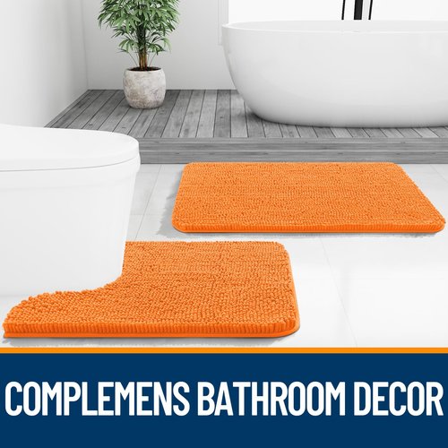OLANLY Bathroom Rugs 47x24, Extra Soft Absorbent Chenille Bath Rugs, Rubber Backing Quick Dry, Machine Washable Bath Mats for Bathroom Floor, Tub and Shower, Home Decor Accessories, Orange