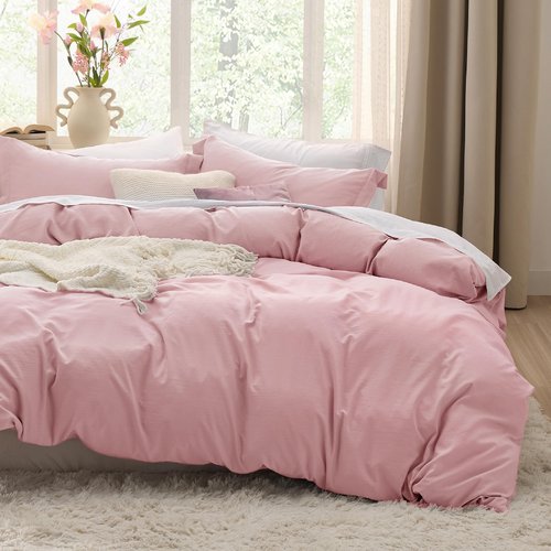 Bedsure Pink Duvet Cover Full Size - 3 Pieces Prewashed Extra Soft Cotton-Like Polyester Bedding Set, Includes 1 Duvet Cover 80x90 Inches with Zipper Closure & 2 Pillow Shams, Comforter Not Included