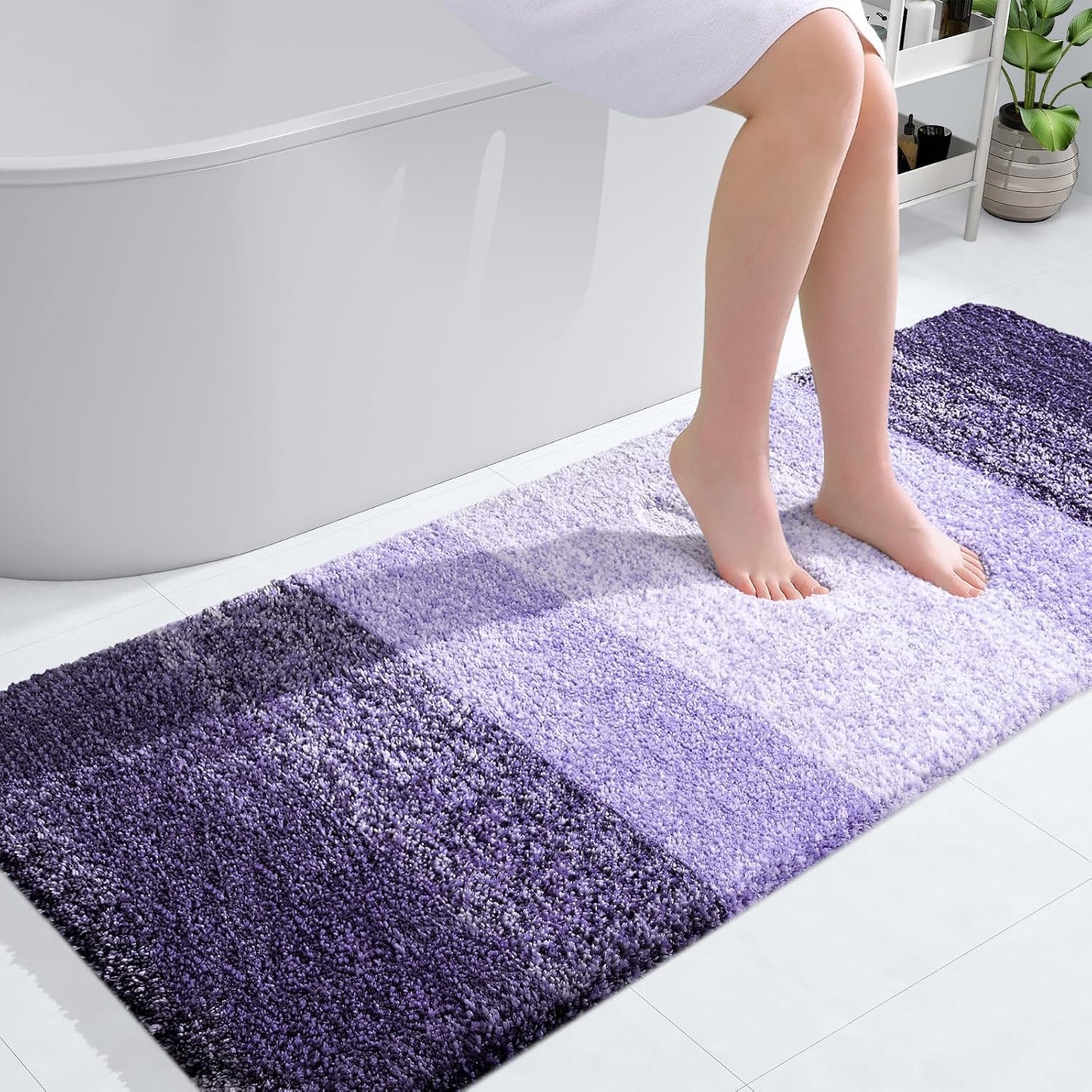 OLANLY Large Bath Rug - Extra Soft Microfiber, Quick Dry & Machine Washable - 54x24, Violet