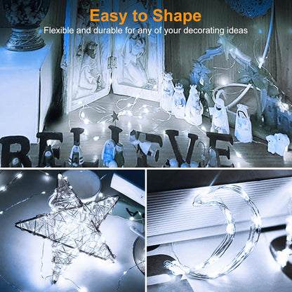 Btfarm 20 Pack Fairy Lights - Battery Operated Twinkle Lights with 3 Modes | 7ft Waterproof Silver Wire for Mason Jars & Wedding Decor - Cool White