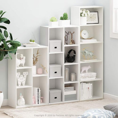 Furinno LUDER Bookshelf - 5-Cube Reversible Bookcase for Easy Assembly | White, 9.4 x 19.5 x 31.5