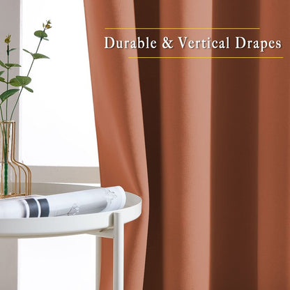 NICETOWN Burnt Orange Blackout Living Room Curtains 110 inches Long, Grommet Thermal Window Treatments Room Divider Blinds Sound Reducing for Living Room, W66 x L110, 2 Pieces