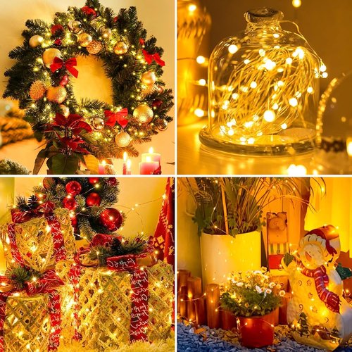 24 Pack Fairy Lights Battery Operated [3 Modes] 7ft 20 LED Mini Twinkle String Lights Waterproof Silver Wire Firefly Starry Lights for Wedding Party Mason Jars Christmas Decorations, Warm White