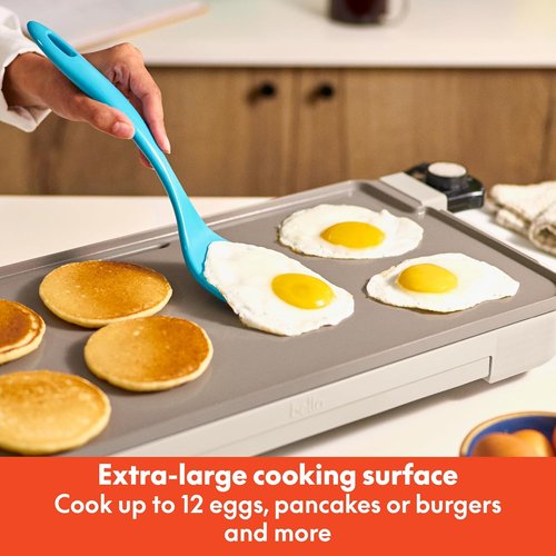 Bella Electric Griddle - 10" x 20" With Warming Tray & EverGood™ Ceramic Nonstick Coating | 1500 Watt, Oatmilk