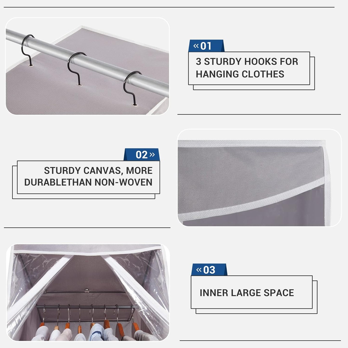 Storage Maniac Hanging Garment Bags - 2-Pack Long Clear Covers for Dresses & Suits | Grey
