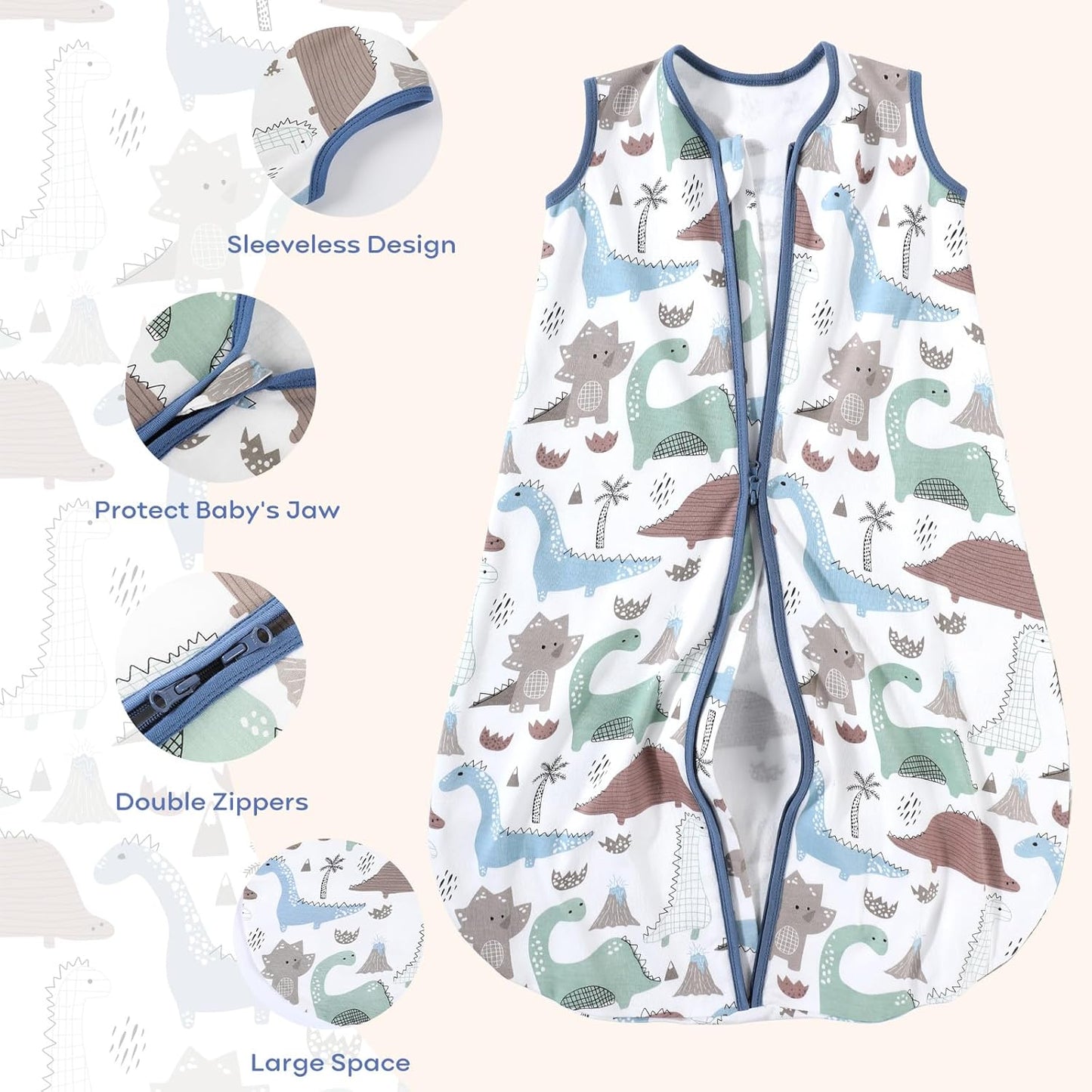 Yoofoss Baby Sleep Sack - 100% Organic Cotton Wearable Blanket | 2-Way Zipper, 0.5 TOG, 3 Pack (0-6 Months)