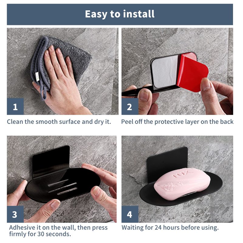 Rise age Soap Holders for Shower, Adhesive Shower Soap Holder, Stainless Steel Black Soap Bar Holder, No Drilled Soap Dishes for Wall, Bathroom, Kitchen Sink (Matte Black 2 Pcs)