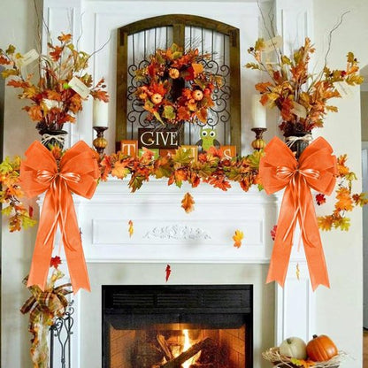 Hongsome Fall Bows for Wreaths - Decorative Orange Burlap & Glitter String | 2 PCS for Autumn Decor