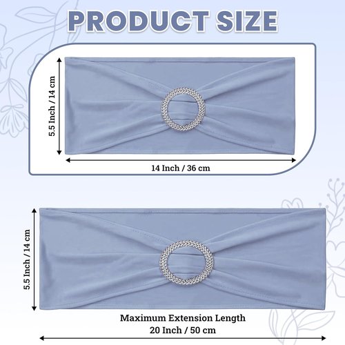 MDS Premium Stretch Chair Sashes - Pack of 100 Elastic Covers with Buckle Slider | Baby Blue for Weddings & Events