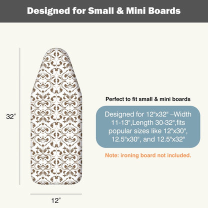 UniSimp Small Ironing Board Cover and Pad 12"x32" Small Iron Board Cover with Padding,Tabletop Mini Ironing Board Cover and Pad Small Size, Cotton Canvas, Heat Resistant, Drawstring Taupe