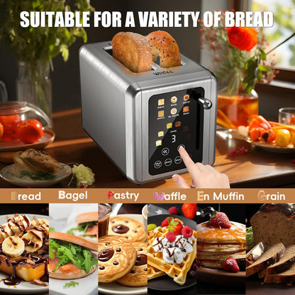 WHALL® Touch Screen Toaster - 2 Slice Stainless Steel with Digital Timer, 6 Bread Types & Shade Settings