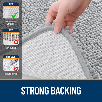 OLANLY Bathroom Rugs 34x21, Extra Soft Absorbent Chenille Bath Rugs, Rubber Backing Quick Dry, Machine Washable Bath Mats for Bathroom Floor, Tub and Shower, Home Decor Accessories, Light Grey