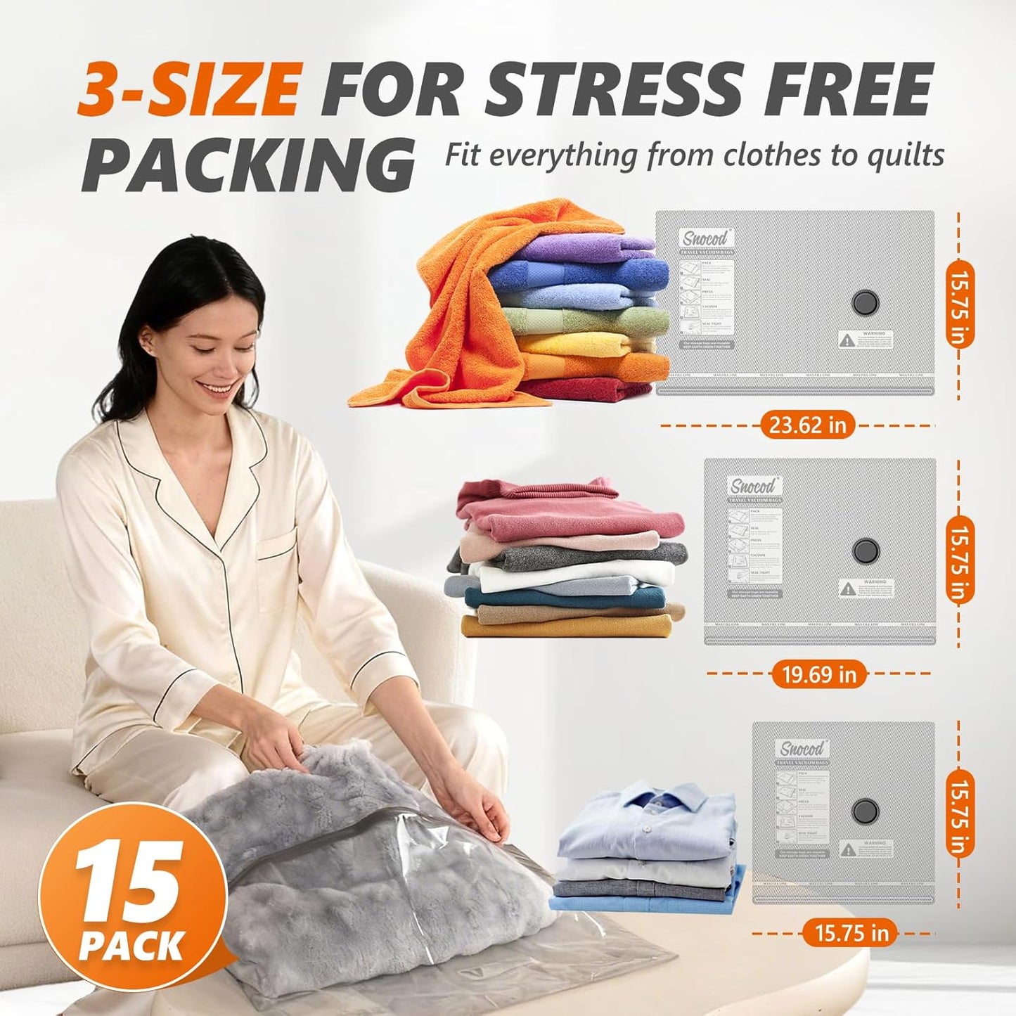 Vacuum Storage Bags by [Brand Name] - 15 Pack with Electric Pump | Tear-Resistant & Space-Saving for Travel
