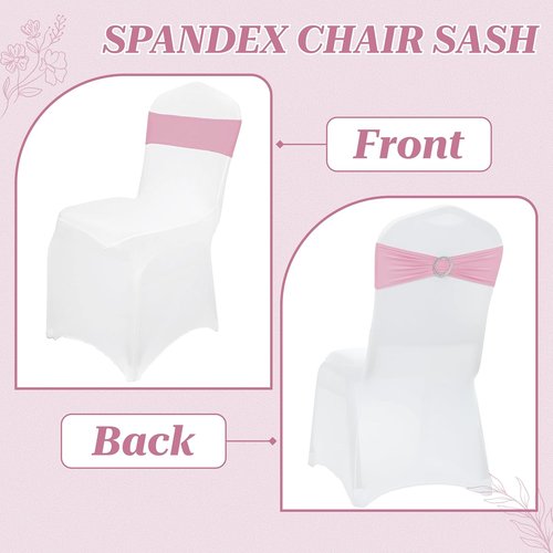 MDS Spandex Chair Sashes - Premium Stretch Covers with Buckle Slider for Weddings & Events | 75 Pack - Pink