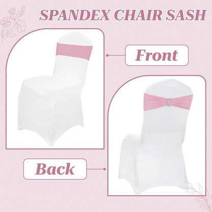 MDS Spandex Chair Sashes - Premium Stretch Covers with Buckle Slider for Weddings & Events | 75 Pack - Pink