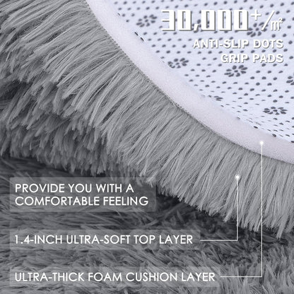 OLANLY Small Bedside Rug - Soft Fluffy Shaggy Indoor Carpet for Bedroom & Nursery | Light Grey 2x3