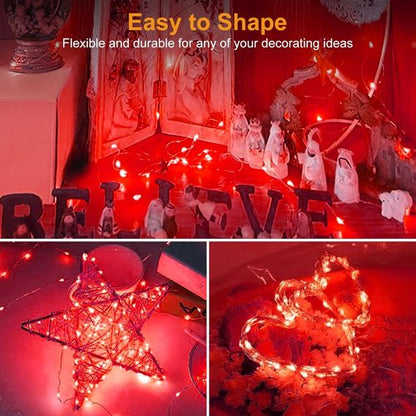 Btfarm 6 Pack Fairy Lights - Battery Operated 20 LED Twinkle String Lights | Waterproof Mini Silver Wire for Christmas & Weddings, Red