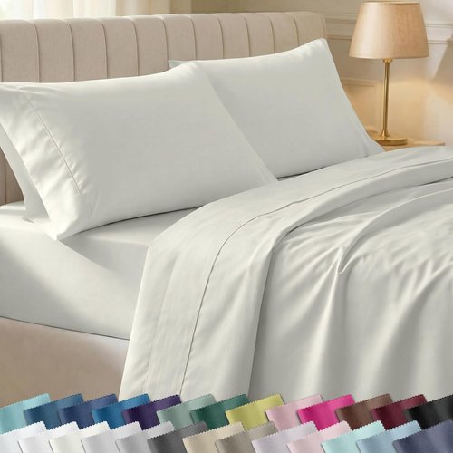 California Design Den Twin Sheet Set - 100% Soft Cotton, 400 Thread Count, Silky Sateen - Ivory