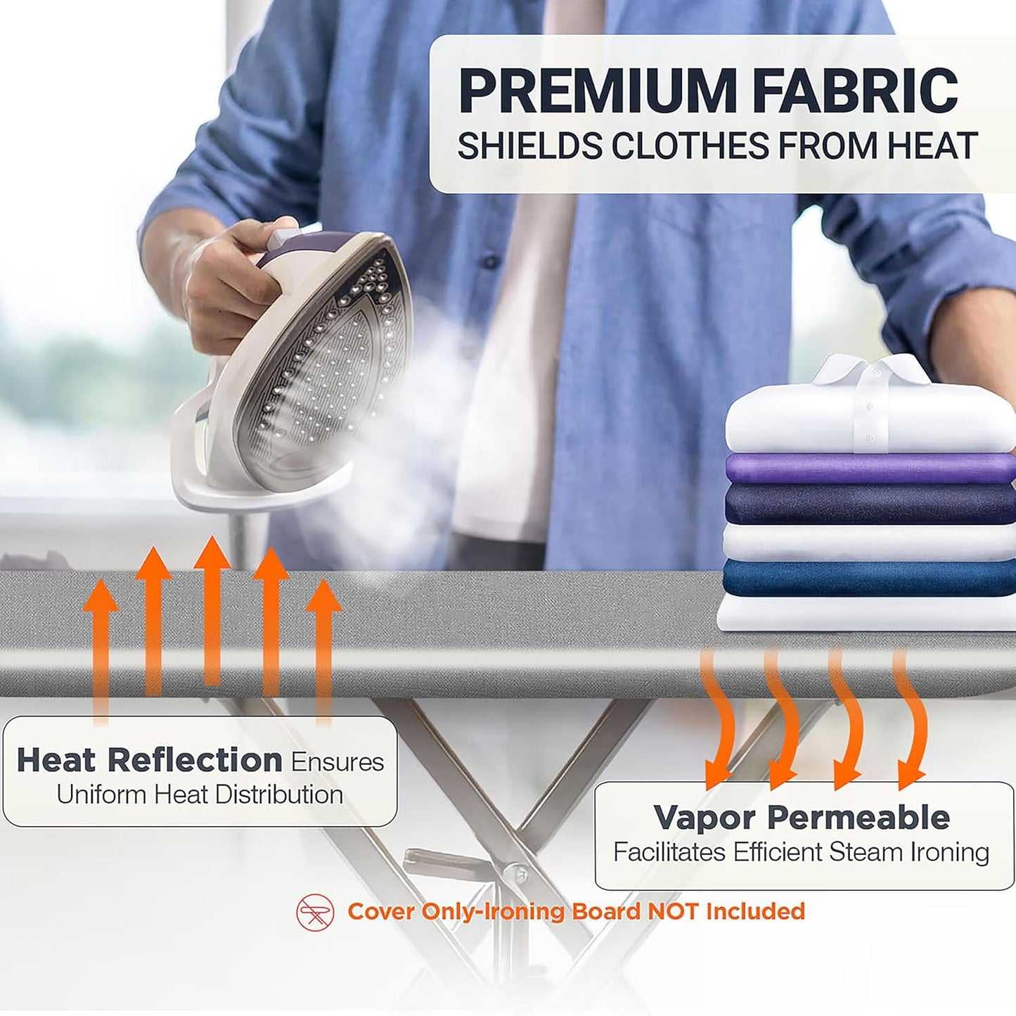 UniSimp Ironing Board Cover - Extra Thick Natural Cotton, Scorch & Stain Resistant | 18"x49" Gray