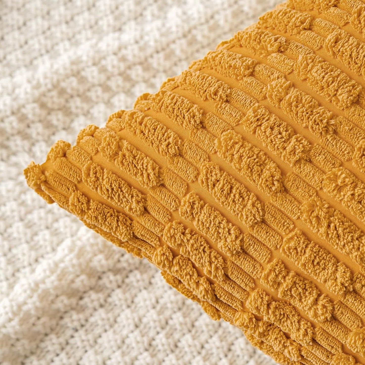 MIULEE Corduroy Throw Pillow Covers - Soft Boho Striped Design | 16x16 Inch, Gold Yellow, Set of 2