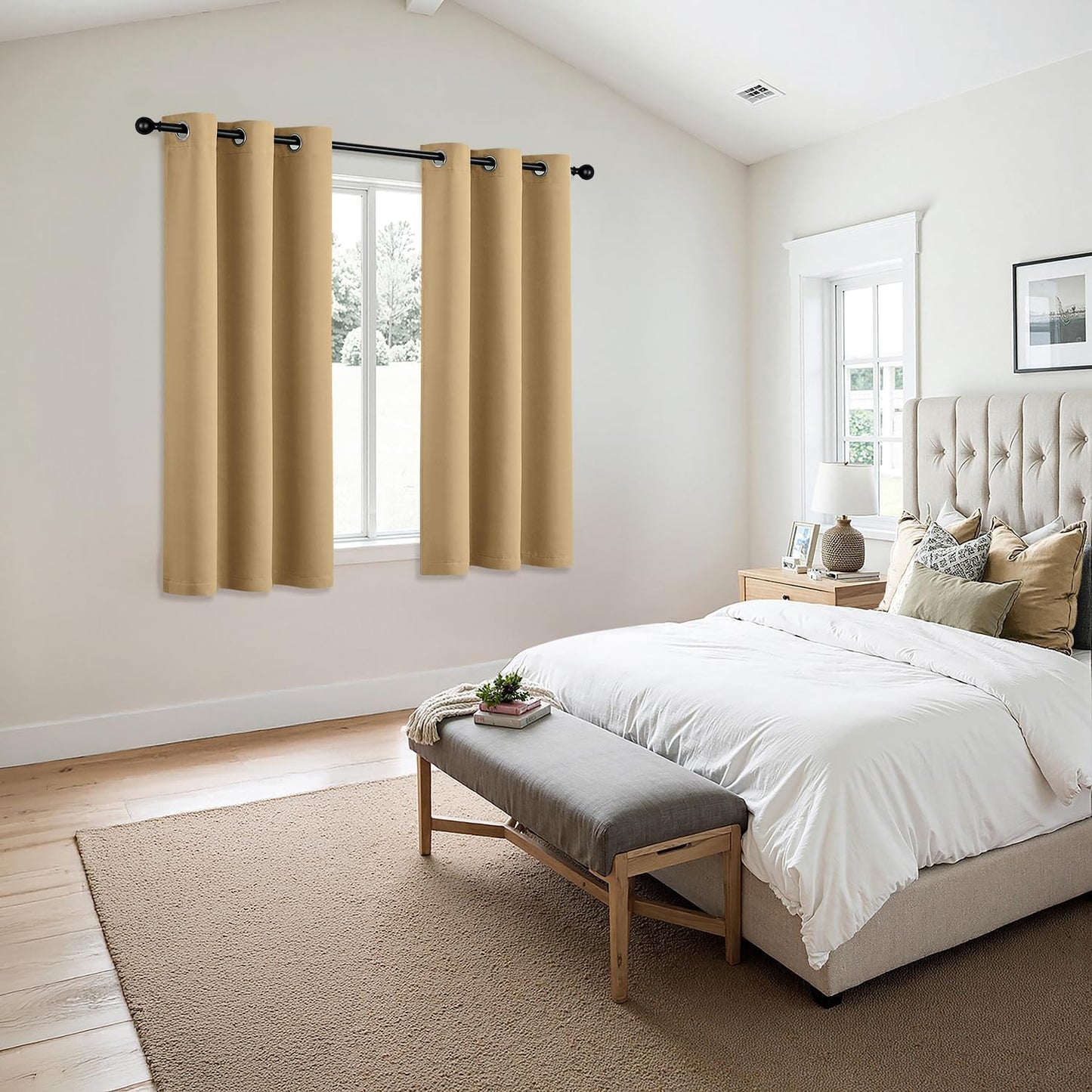 MIULEE Gold Blackout Curtains - Thermal Insulated Room Darkening Drapes | 45-Inch Length, 2 Panels