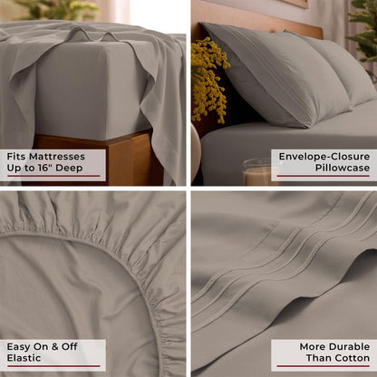 Mellanni Queen Sheets Set - 4 PC Iconic Collection Bedding - Hotel Luxury, Extra Soft, Cooling Bed Sheets - Wrinkle, Fade, Stain Resistant (Queen, Tan)