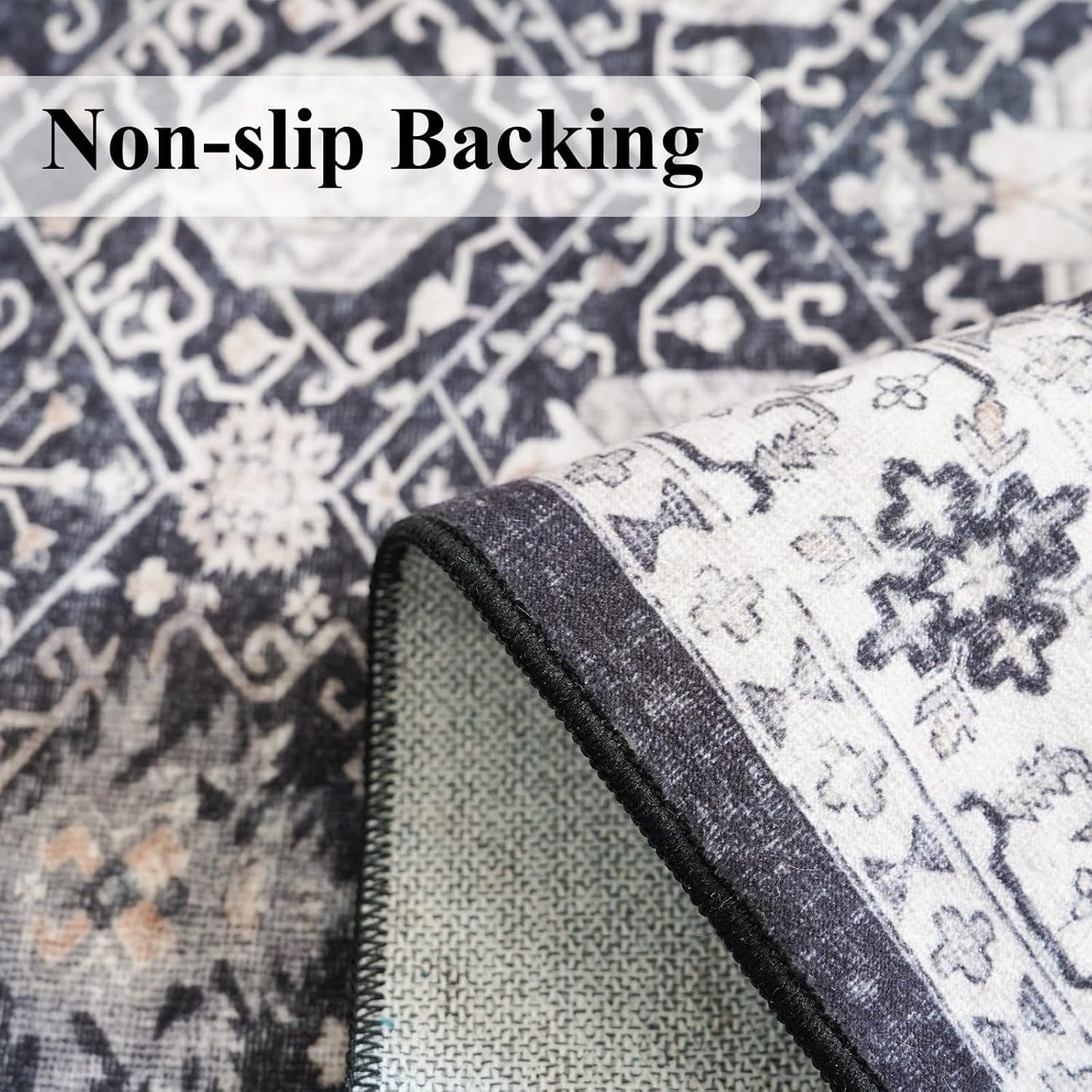 Skiennix Washable 3x7 Entryway Runner Rug - Soft, Water-Resistant Non-Slip Carpet for Home Use | Black