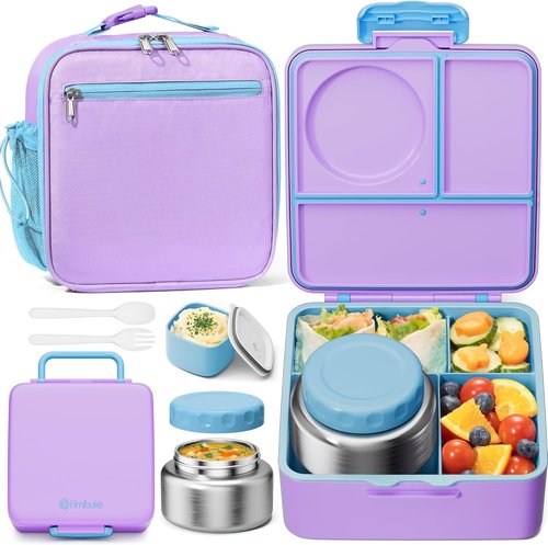 Fimibuke Kids Bento Lunch Box - Leakproof & Insulated 8.5OZ Food Jar | BPA-Free, Dishwasher Safe, 3-4 Compartments