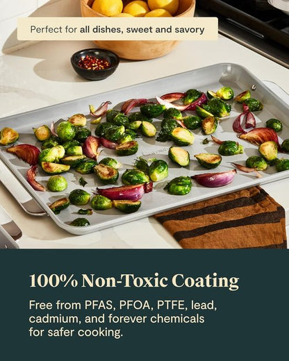 Caraway Non-Stick Ceramic Baking Sheet - Non-Toxic & PTFE Free - Ideal for Baking & Roasting - Large (18" x 13") - Cream