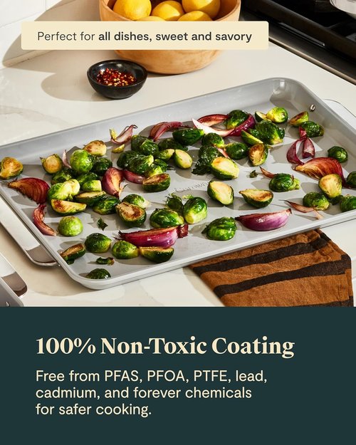 Caraway Non-Stick Ceramic Baking Sheet - Non-Toxic & PTFE Free - Ideal for Baking & Roasting - Large 18" x 13" - Sage