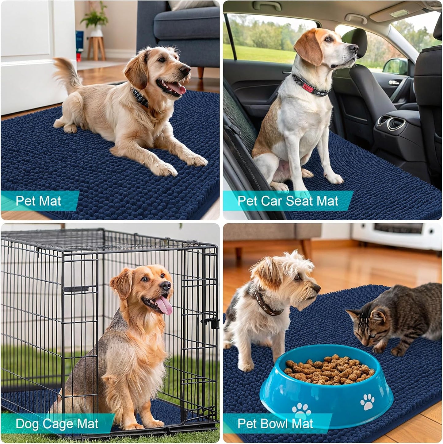OLANLY Dog Door Mat - Absorbent Non-Slip Chenille Mat for Muddy Paws | 24x16 Dark Blue Quick Dry Doormat