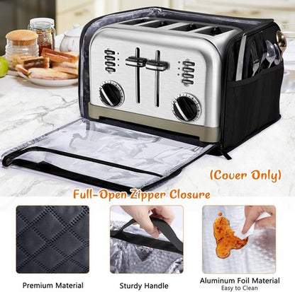 BAGSPRTIE Toaster Cover - Full Open Dust Protection for 4 Slice Wide Slot Toasters | Black