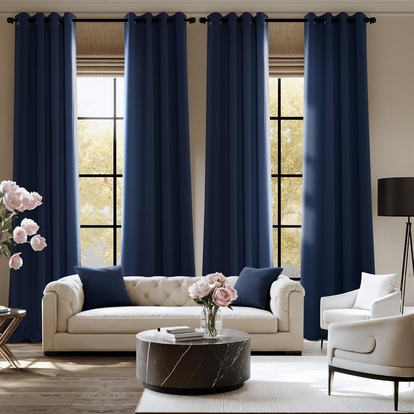 NICETOWN Blackout Curtains - Grommet Panels for Total Darkness | 72 Inches Long, Navy Blue