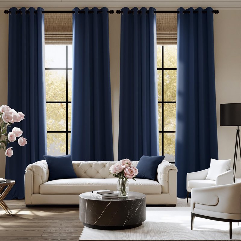 NICETOWN Room Darkening Draperies Curtains Panels, 2 Panels Navy Blue W52 x L84