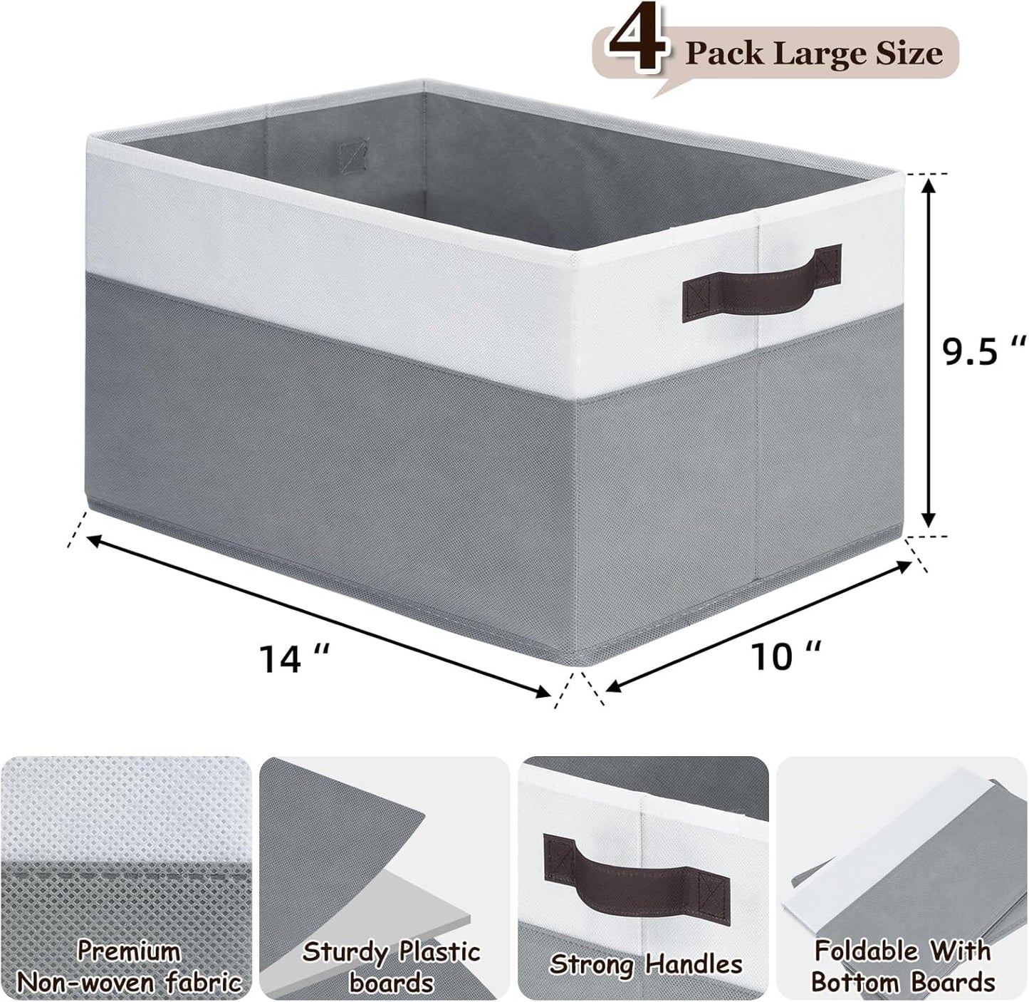 Storage Cube Bins - 11 Inch Size with 4 Large Baskets for Organized Shelving | 8 Pack