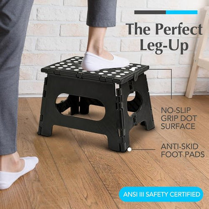 Handy Laundry Folding Step Stool - Lightweight & Sturdy for Adults and Kids - Easy One Flip Open - Black | 2-Pack