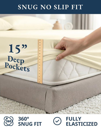 LANE LINEN 100% Organic Cotton Sheets King Size - 4 Pc Bed Sheets King Size, Soft & Breathable Cotton Sheets Set, Percale Sheet & Pillowcase Sets, deep Pocket Sheets Set - Natural