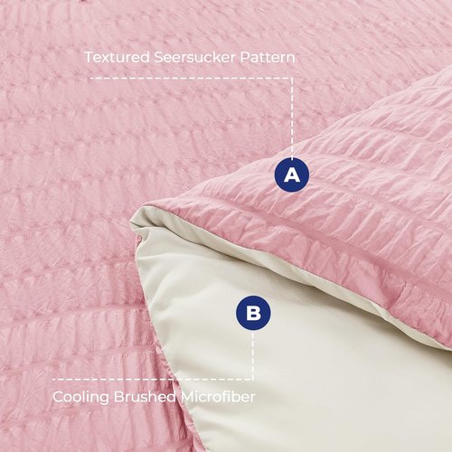 HYMOKEGE Full Size Comforter Set - Luxury 7-Piece Seersucker Bedding in Pink/Ivory for All Seasons