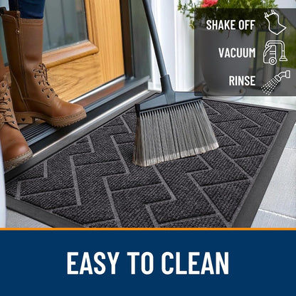 OLANLY Waterproof Front Door Mat - All-Season Herringbone Design | Easy Clean Natural Rubber, Grey (47x17)