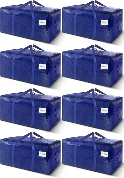 Extra Heavy Duty Moving Bags by [Brand Name] - 8 Pack Sturdy Storage Totes with Strong Zipper & Handles | Dark Blue - 33 Gallon