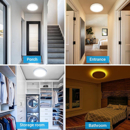 Skiennix 12-Inch LED Ceiling Light - 24W 2400LM, Warm to Cold Color Selectable | Round White Flush Mount for Bedroom, Bathroom, Kitchen